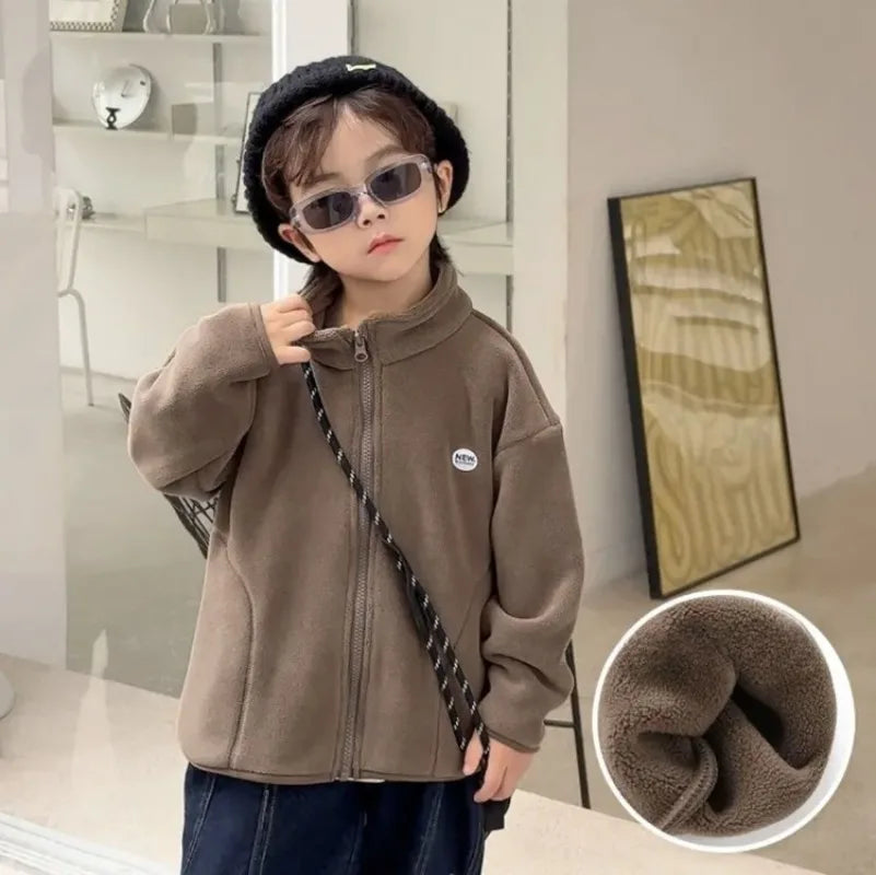 Kids Girls Boys Baby Mid-Large Size Autumn-Winter Polar Fleece Layering Jacket Fleece Sweatshirt Top