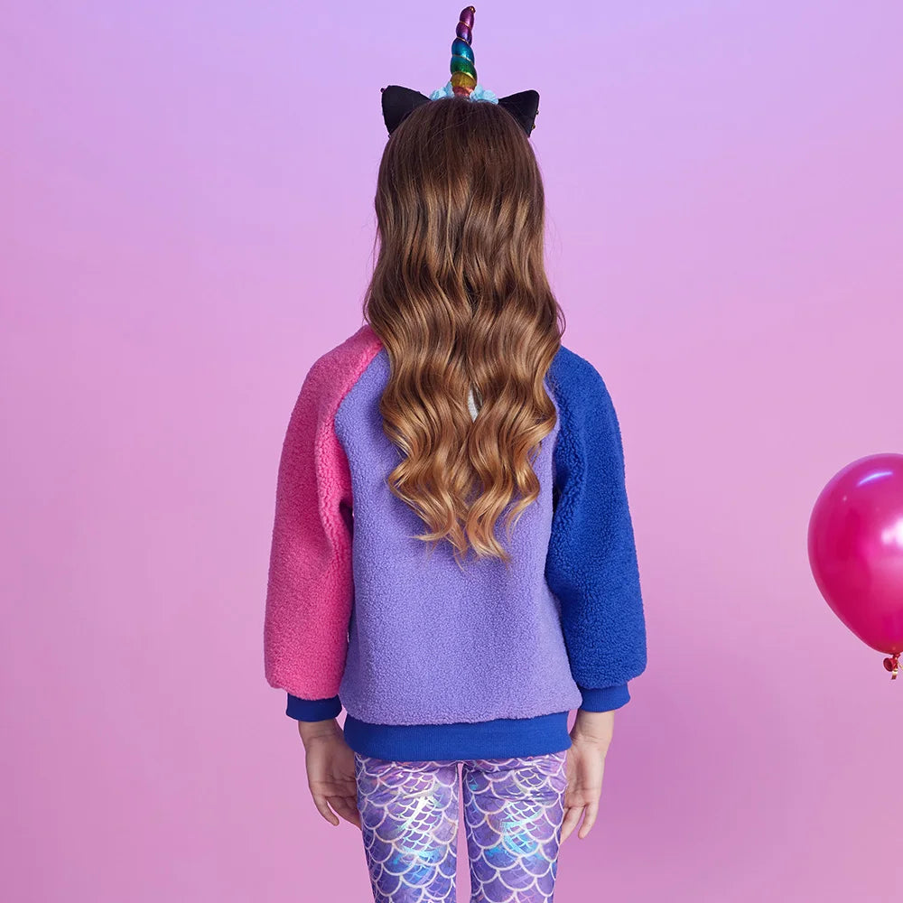 VIKITA Kids Fleece Thick Sweatshirt Girls Unicorn Sequined Cartoon Pullover Outerwear Kids Autumn Winter Warm Sports Sweatshirts