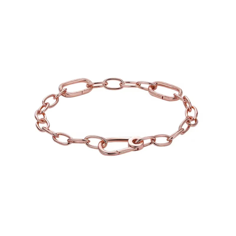 New 925Silver original 17-21CM Pearl Heart-Shaped Hard Ring Square Buckle Round Bracelet Fit for DIY Mini Birthday Jewelry Gifts