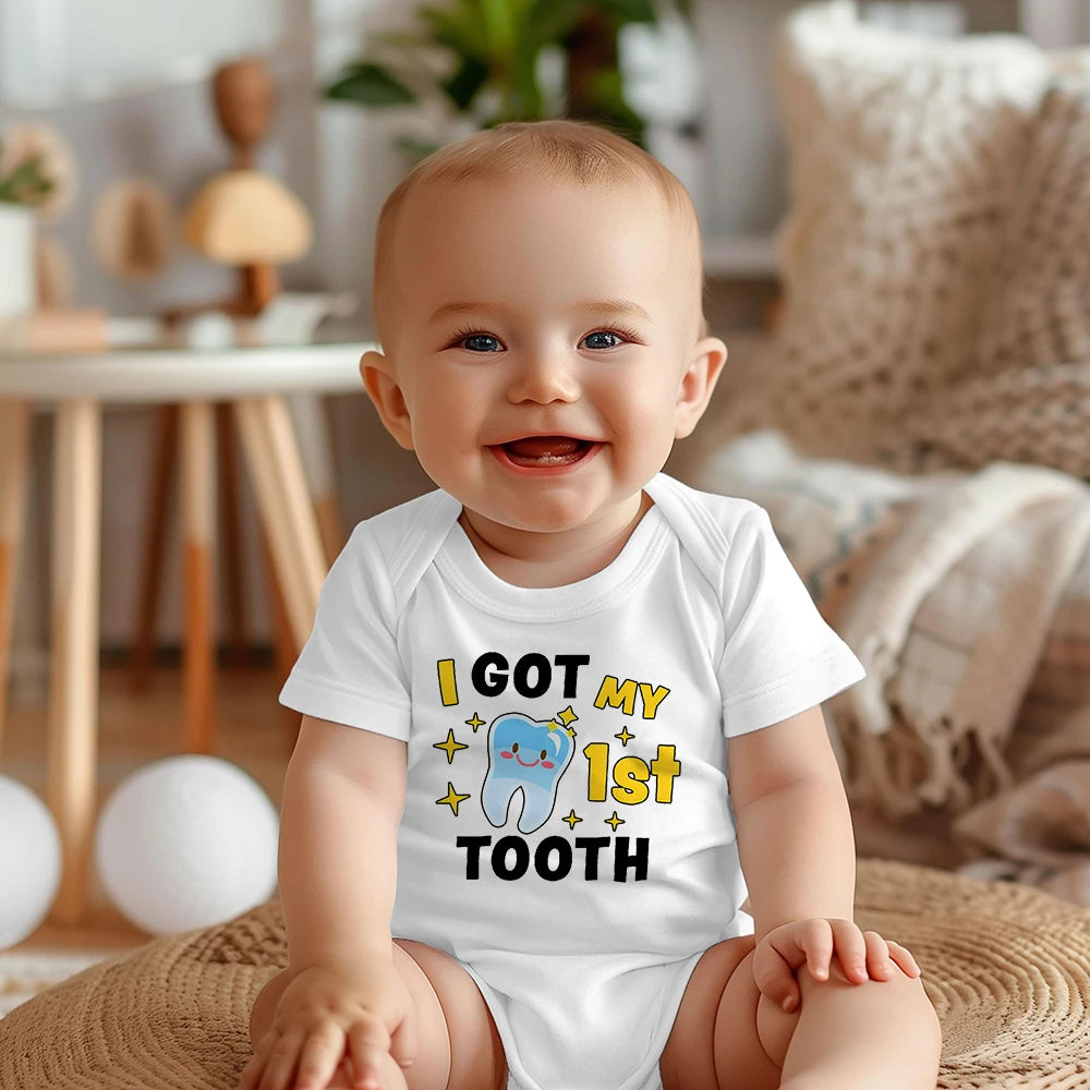 I Got My First Tooth romper baby bodysuit infant outfit baby shower gift ﻿child pregnancy gift for mom