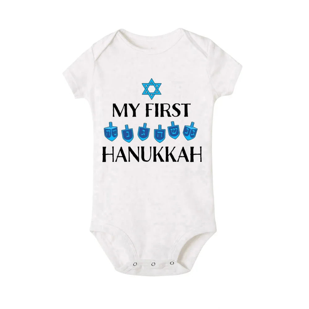 My First Hanukkah Print Baby Bodysuit Boys Girls Jewish Chanukah Short Sleeve Romper Infant Newborn Holiday Outfits Kids Clothes