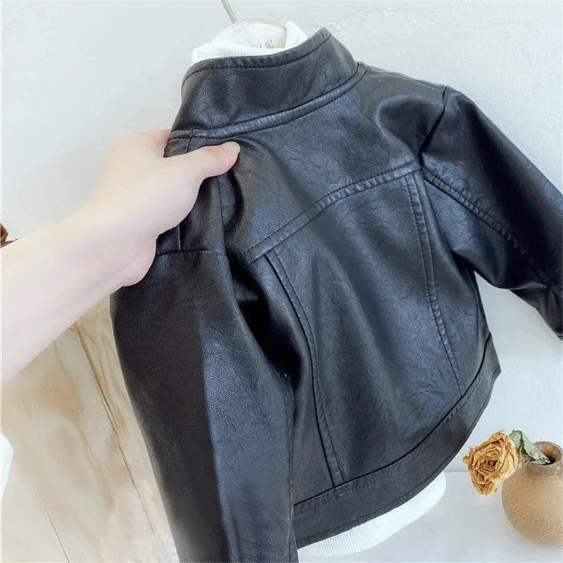 Boys Pu Leather Jackets Spring Autumn Children Handsome Outerwear Kids Zipper Trends Coats Baby Classics Clothes 2-8 Years
