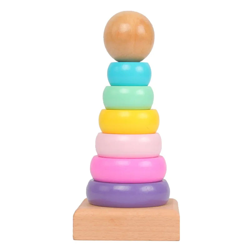 Children Rainbow Tower Ferrule Wooden Toy Stacking Circle Baby Early Childhood Education Puzzle Ring Montessoris Toys Kids