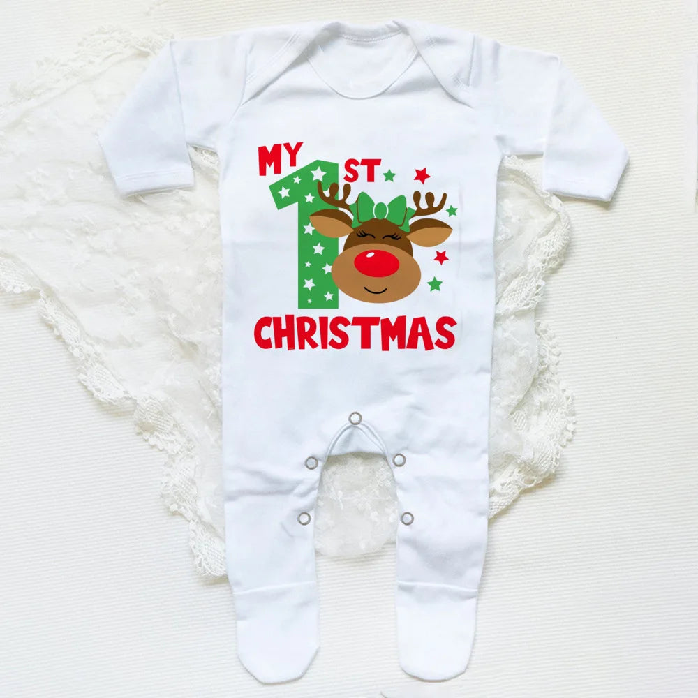 First Christmas Print Baby Sleepsuit Xmas Babygrow Sleepsuit Infant Christmas Gift Boys Girls Clothes Baby Coming Home Outfits