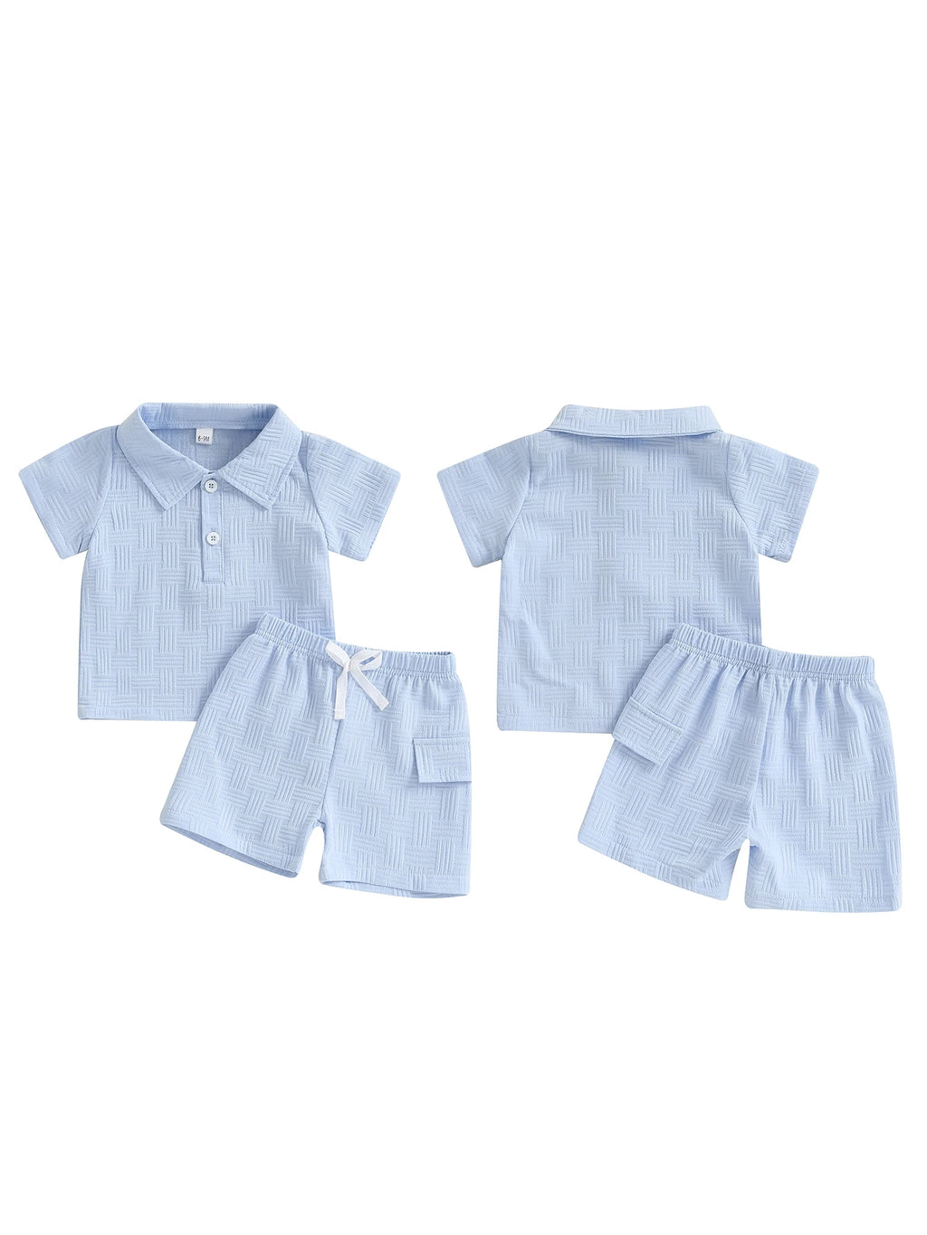 Boys Stylish Jacquard Collared Shirt and Elastic Waist Shorts Set for Summer - 2-Piece Toddler Outfit with Short Sleeves
