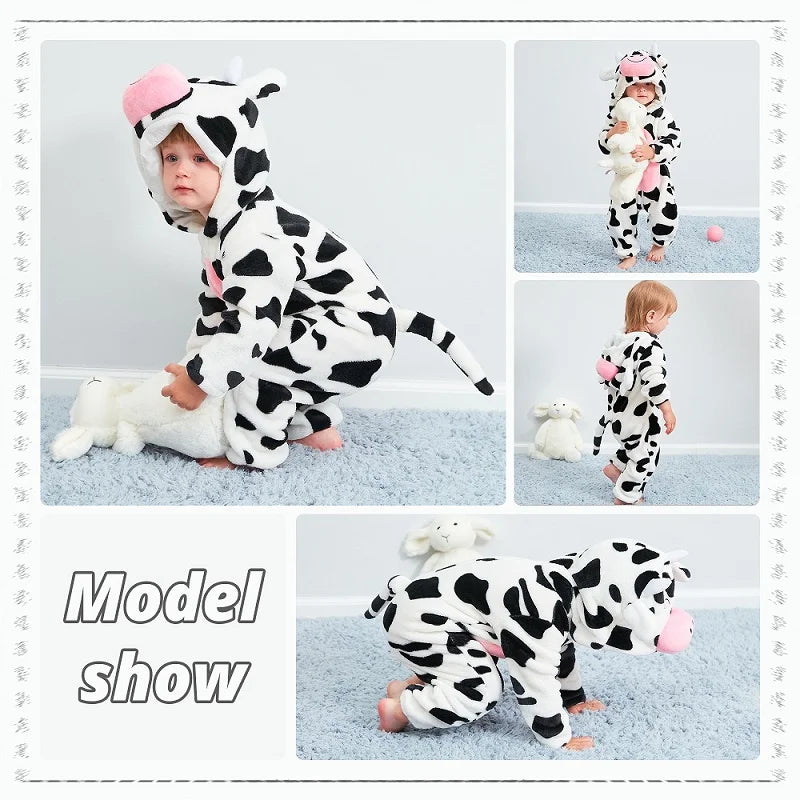 MICHLEY Halloween Costume Infant Baby Clothes Rompers Winter Flannel Hooded Bodysuits Pajamas Animals Overall Jumpsuit For Bebe