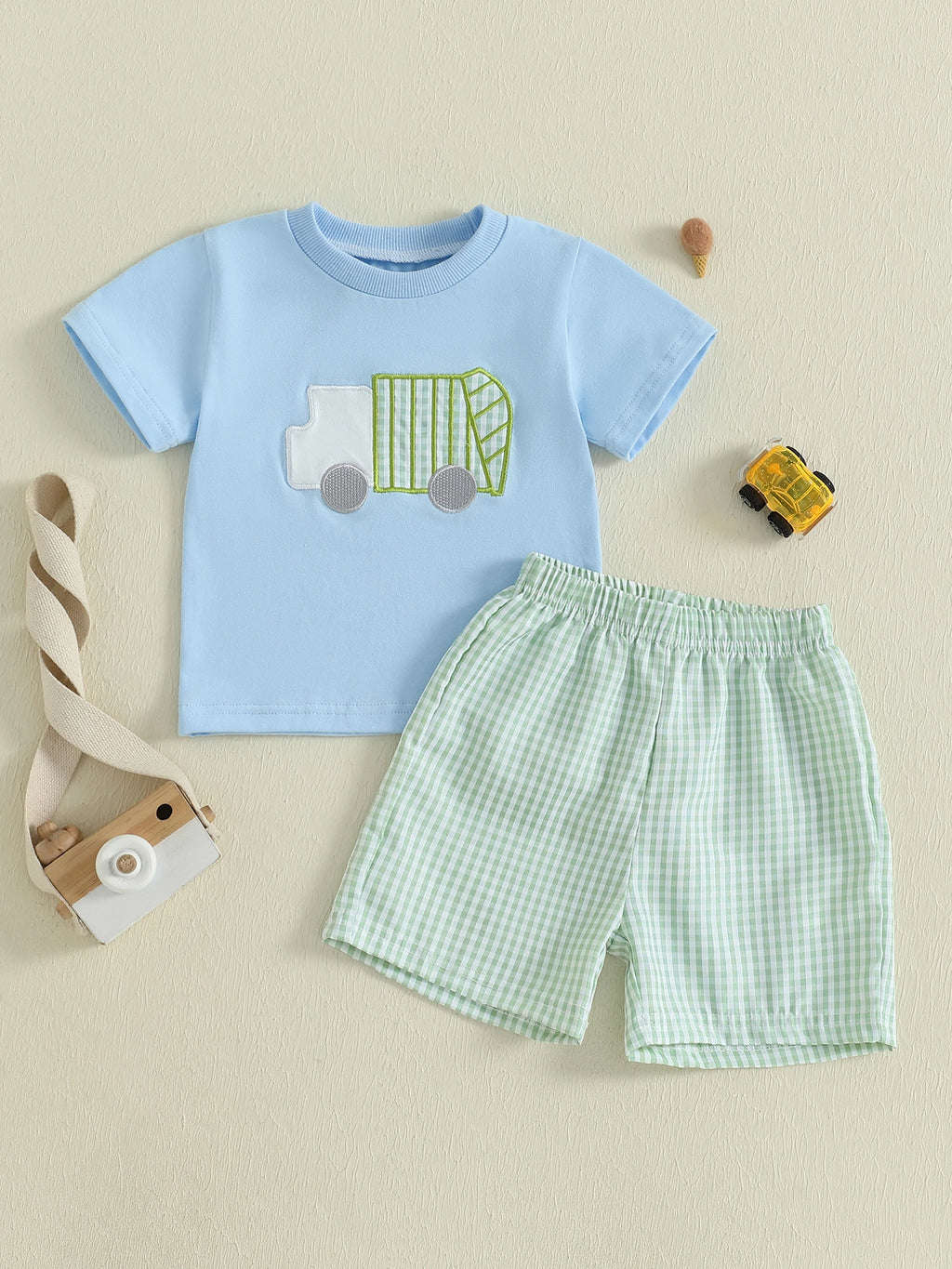 Baby Boy Casual Outfit Dinosaur Print Short Sleeve T-Shirt Denim Shorts 2Pcs Set for Summer Beach Vacation