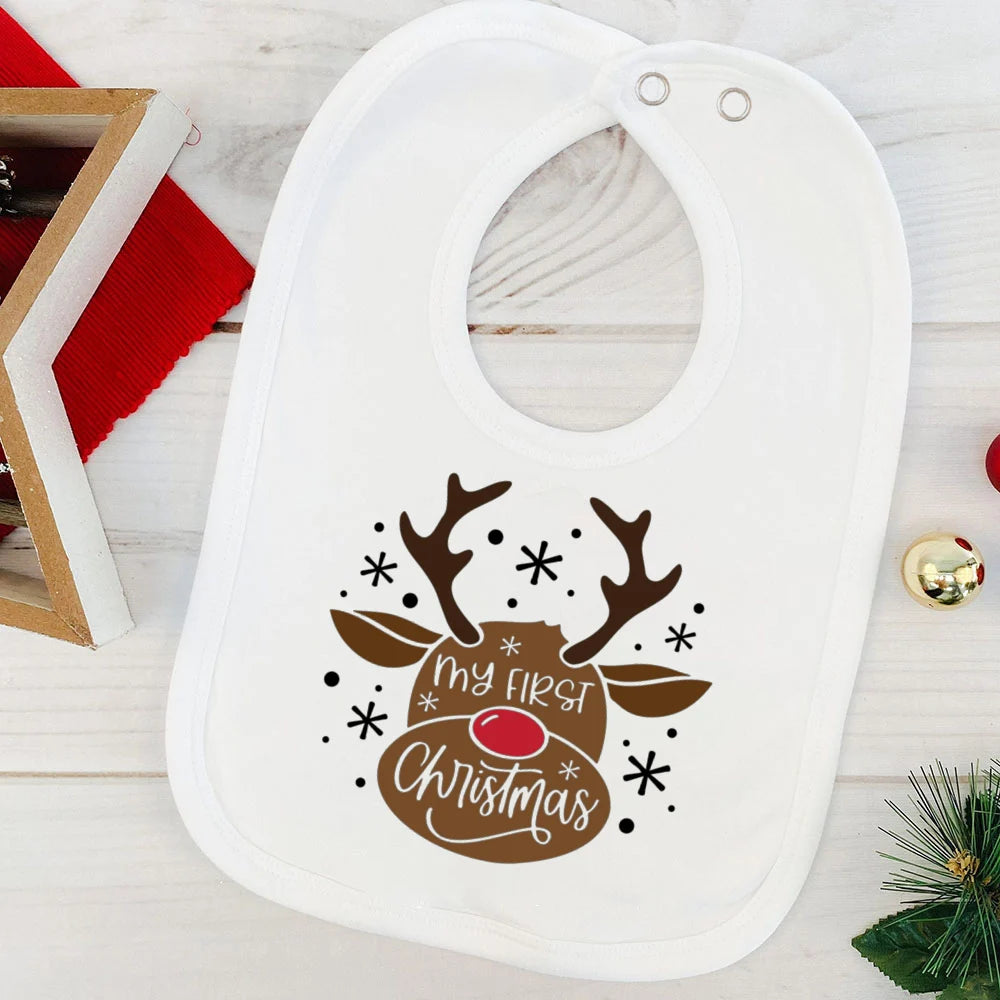 My First Christmas Baby Bib Boy Girl Cute Burp Cloths Xmas Infant Bibs Newbron 1st Christmas Bib Gift Xmas Party Toddler Bibs