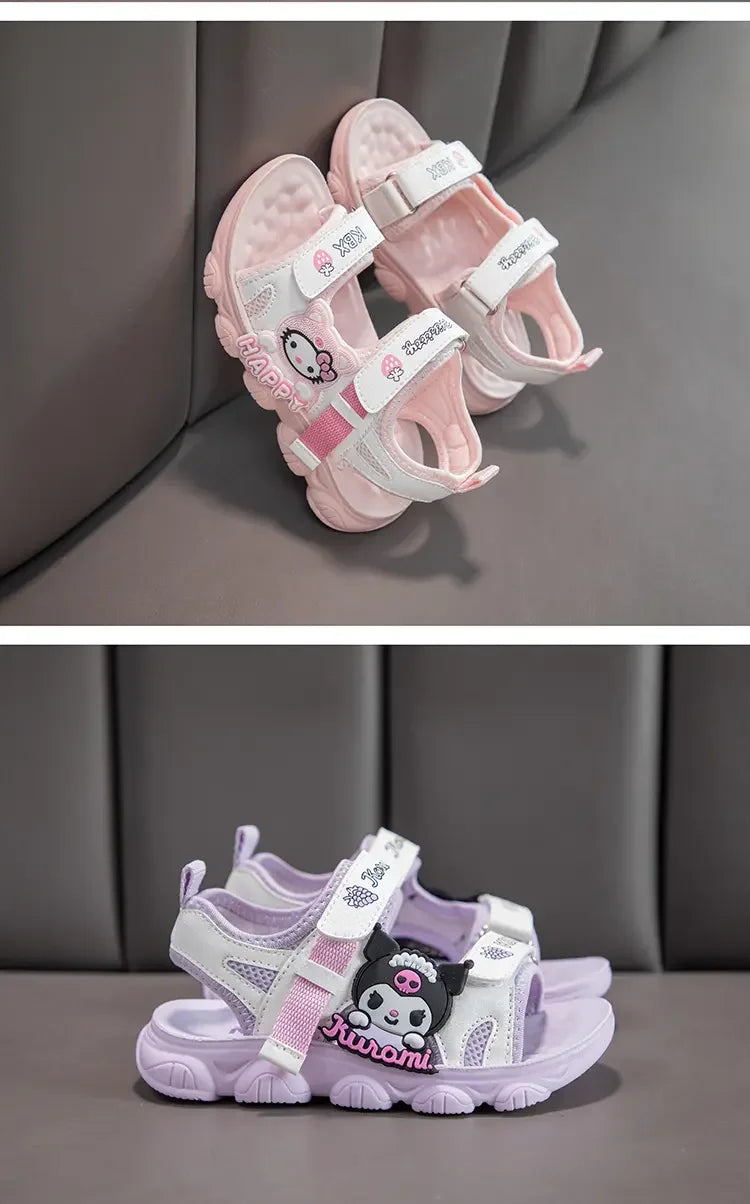 Summer Bestsellers Sanrio Kuromi's New Cute Color-blocked Flat Mesh Breathable and Anti-slip Cartoon Flip-flops for Girls