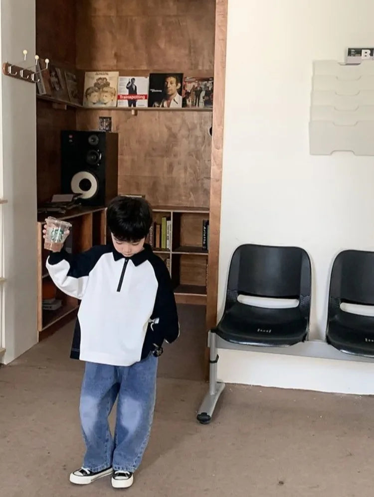 Boys' 2025 Spring/Autumn New Arrival Cotton Punk-Style Street-Savvy Trendy Polo Collar Sweatshirt - Stylish Baby Boys' Top