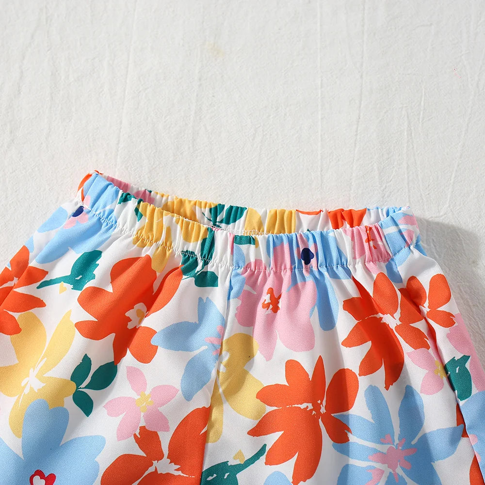 3 Months To 2 Years Old Summer New Beach Party Baby Girl Two-Piece Set, Colorful Floral Children'S Clothes