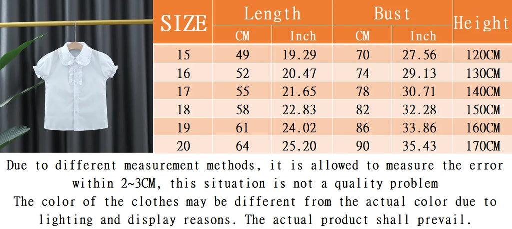 Baby Girl Short Sleeved Shirt, Summer New White Baby Collar Children'S Clothing (Suitable For Heights 120-170cm)