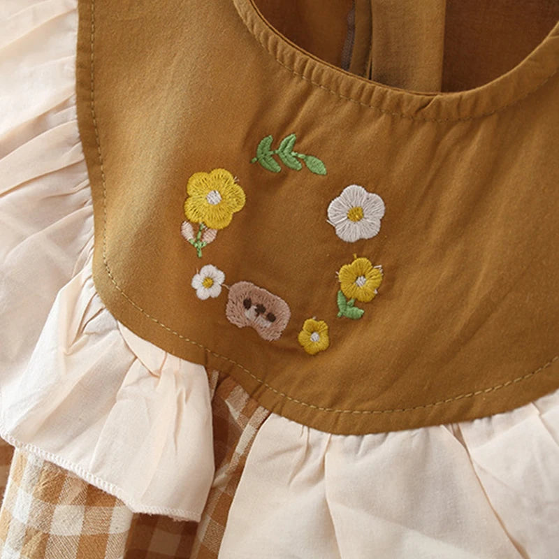 (9 Months -3 Years Old) Summer New Brown Checkered Baby Girl Dress, Simple Korean Style Children'S Clothing
