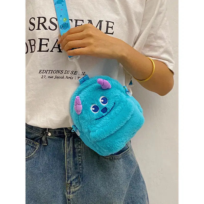 Disney Strawberry Bear 2025 New Girl Plush Backpack Cartoon Children Plush Messenger Bag Fashion Trend Girls Coin Purse