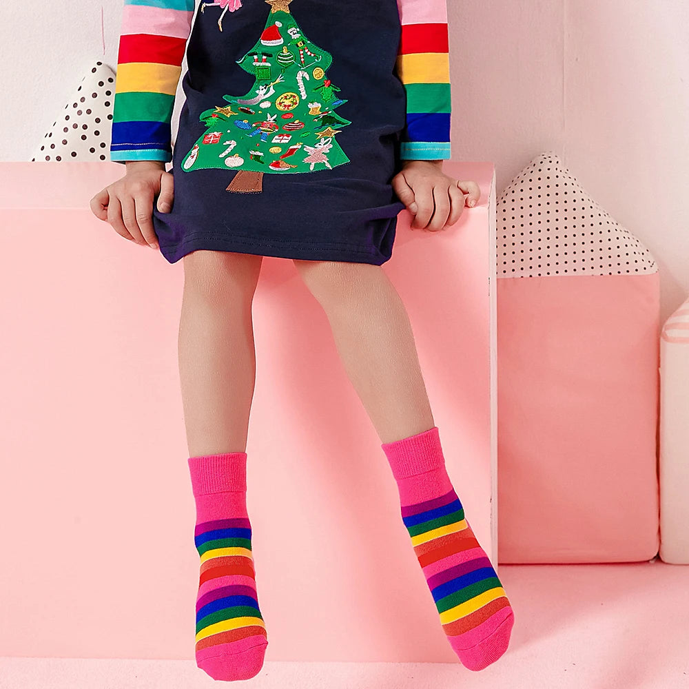 VIKITA Girls Christmas New Year Dresses Kids Elk Snowflakes Print Long Sleeve Autumn Winter Princess Cute Fashion Dress 3-12 Yrs