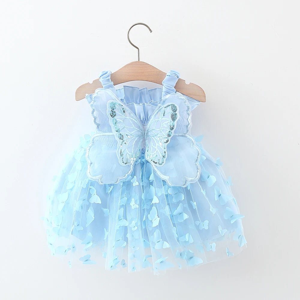Summer New Princess Style Baby Girl Dress, Butterfly Chiffon Suspender Children'S Clothing For Babies Aged 9 Months To 3 Years