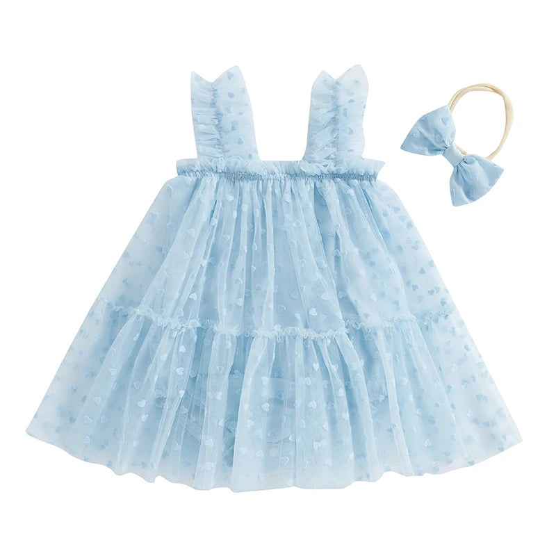 Toddler Girls Floral Print Ruffle Sleeve Romper Dress with Matching Headband Set for Summer Beach Outfit