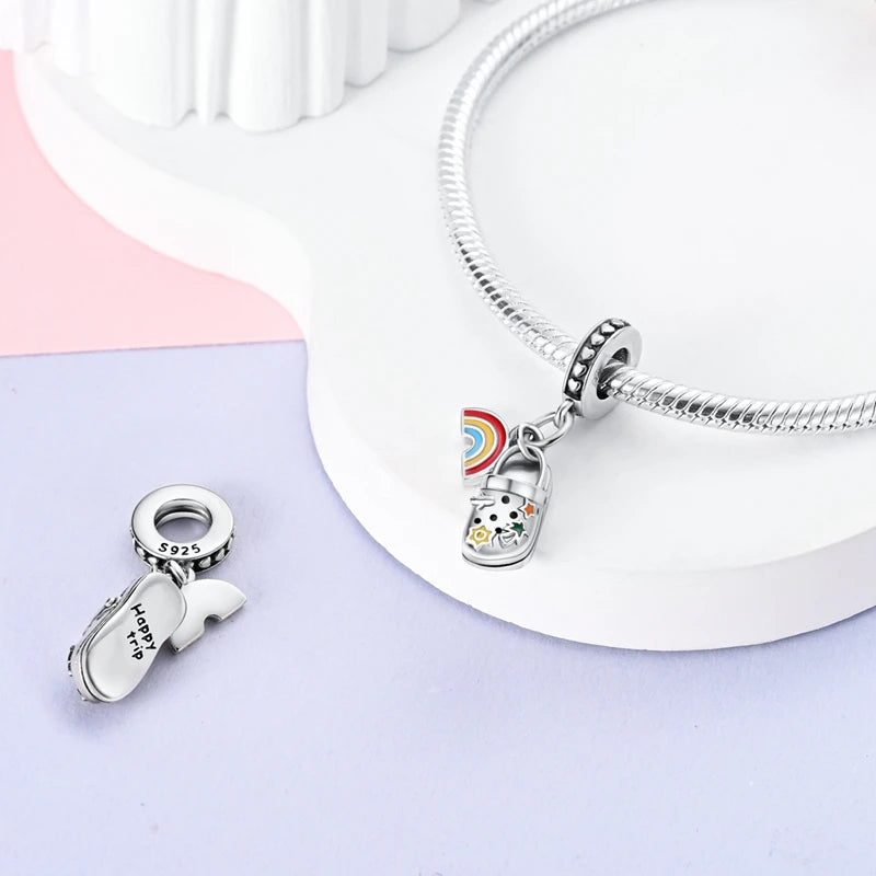 925 Sterling Silver Original Pink Ballet Shoes Charms Ballet Dancer Pendants For Women DIY Bead Fit Original Bracelet Necklace