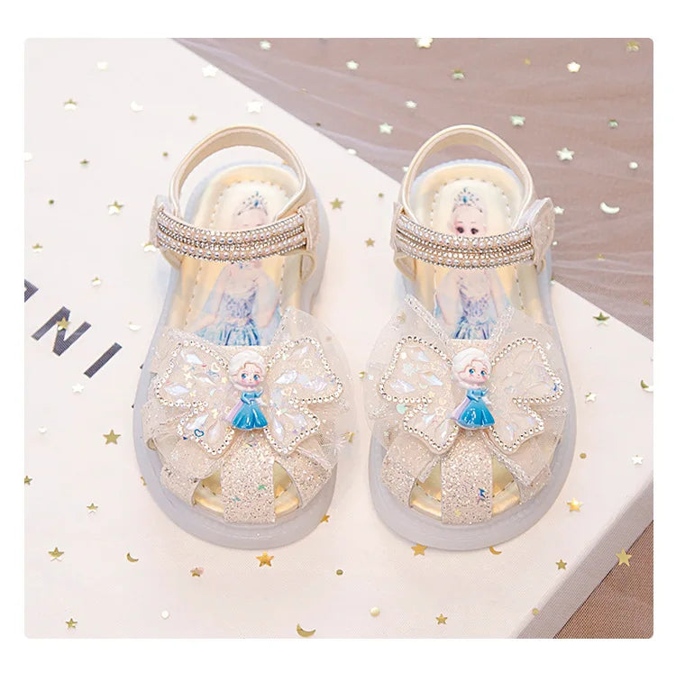 Kids'Sandalsl Led Light Elsa Princess Frozen PU Leather Sequin Pearl Summer Shoes Anti-slip Breathable Pink Blue Size 22-32