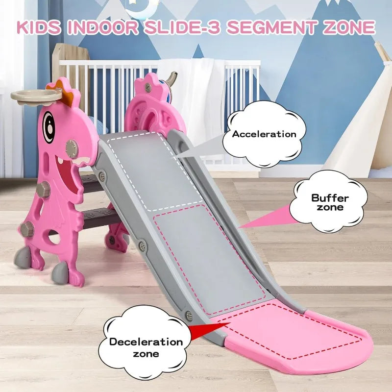 Dinosaur Slide Kids Toddler Indoor Slide Playset Indoor  Outdoor Playground Toddler Climber Playset with Basketball Hoop