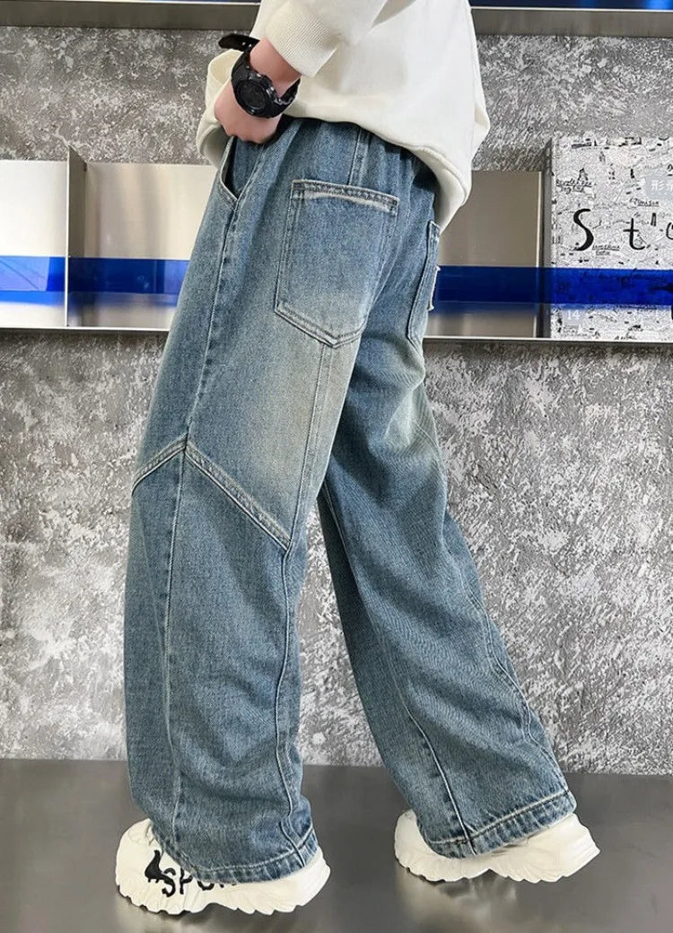 Boys' Jeans Spring Autumn Loose Straight Leg Stylish Versatile Long Pants Hot Sale Ages 7-14