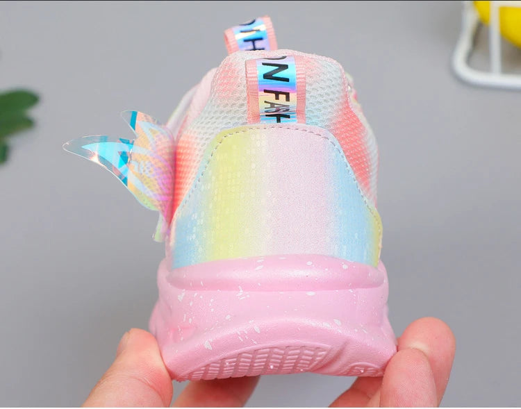 Disney Girls' Casual Shoes Led Lights Mesh Breathable Children's Sports  Princess Elsa Pink Purple Shoes Sneakers Size 22-37