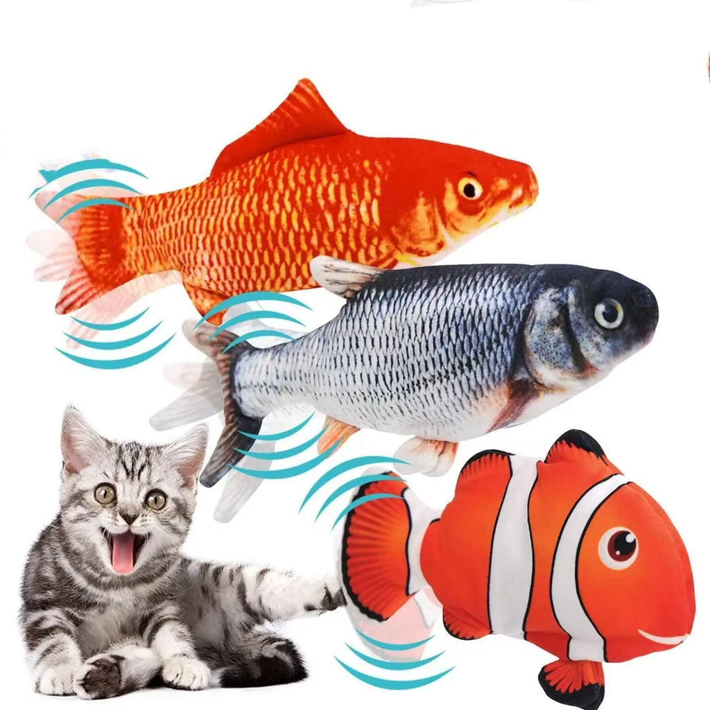 Electric Stuffed Fish Toys Funny Simulation Fish Can Bite & Move Baby Coax To Sleep Cat Pet Toy USB Rechargeable Toy for Infants