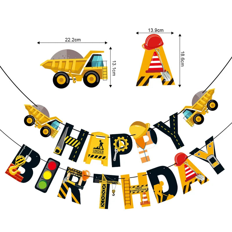 Happy Birthday Banner Construction Party Decorations Supplies for Boy Construction Birthday Banner Excavator Dump Truck Tractor