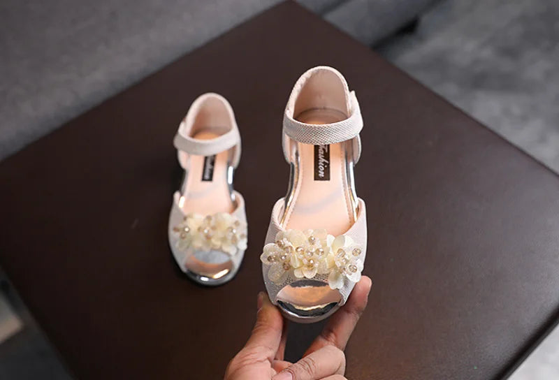 Girls Rhinestone Flower Shoes Low Heel Flower Wedding Party Dress Pump Shoes Princess Shoes For Kids Toddler