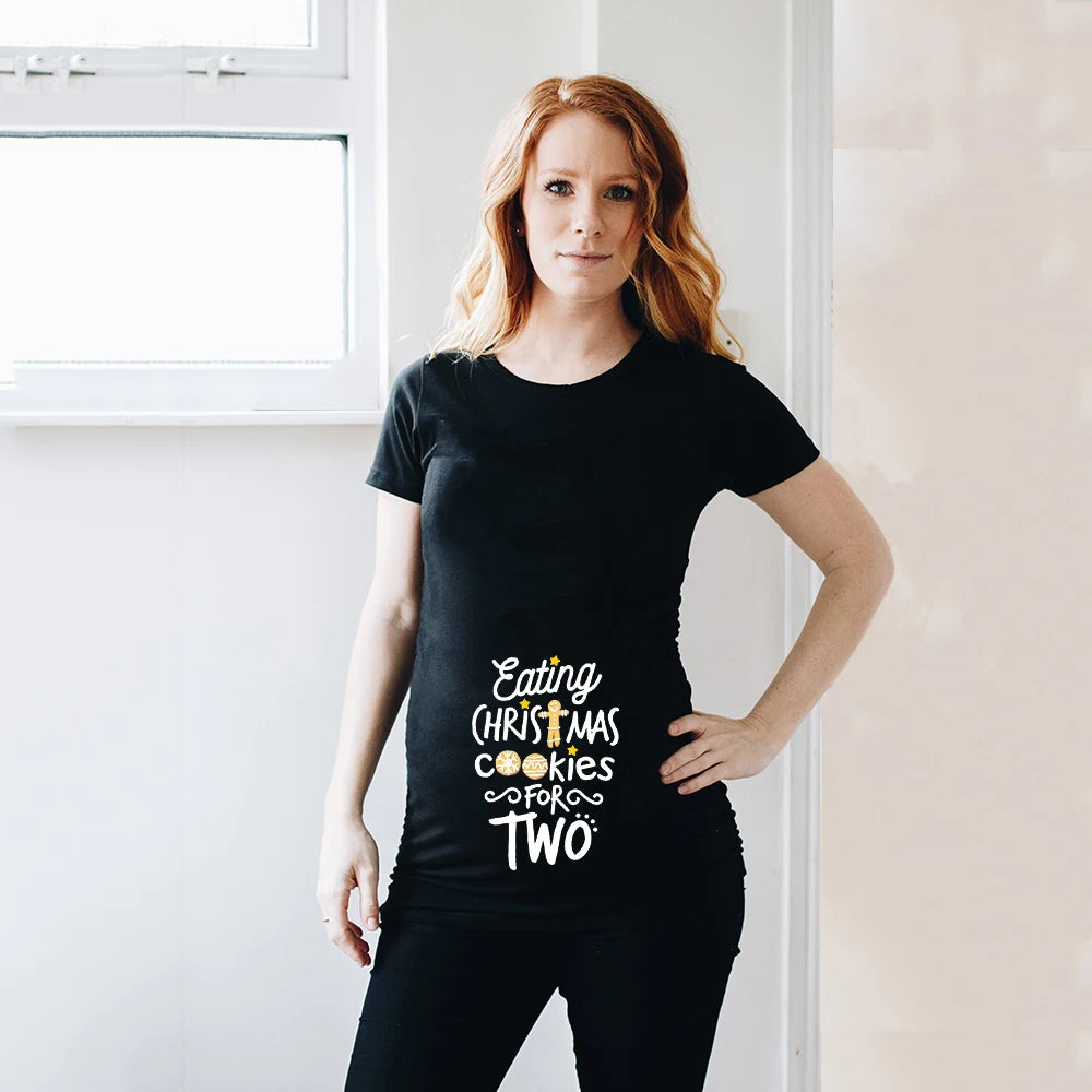 Eating christmas cookies for two Pregnant T shirt Women Maternity Blouse Christmas Maternity Shirts Pregnancy women Clothes
