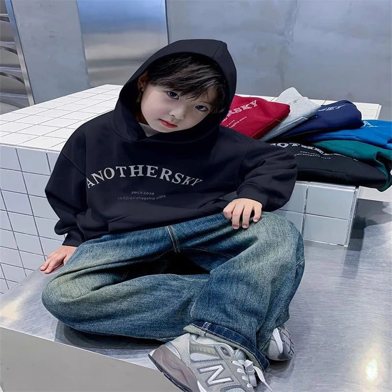 Boys' Korean-Style Oversized Hooded Sweatshirt for Spring & Autumn 2025 New Arrival - Medium/Large Size Stylish Kids Top