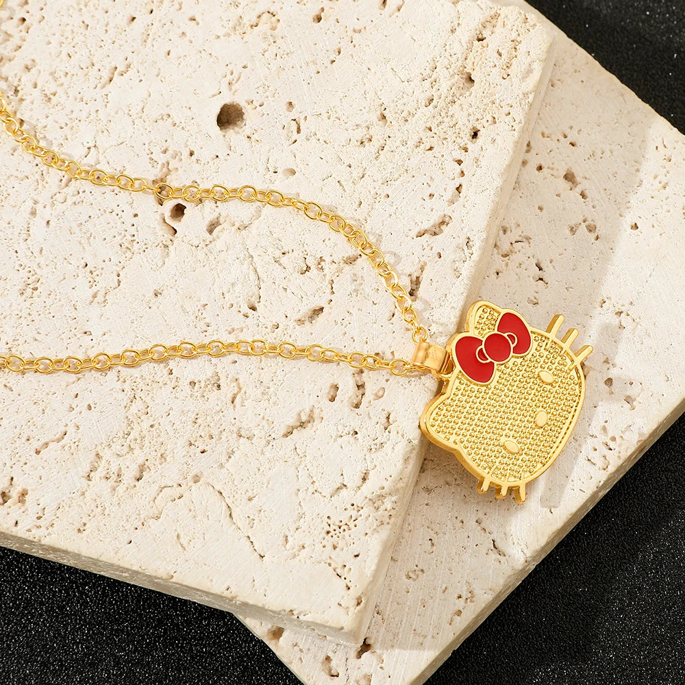 Sanrio Animation Peripherals Characters Hello Kitty Peripheral Golden Pendant Necklace Kawaii Jewelry Accessories Birthday Gift