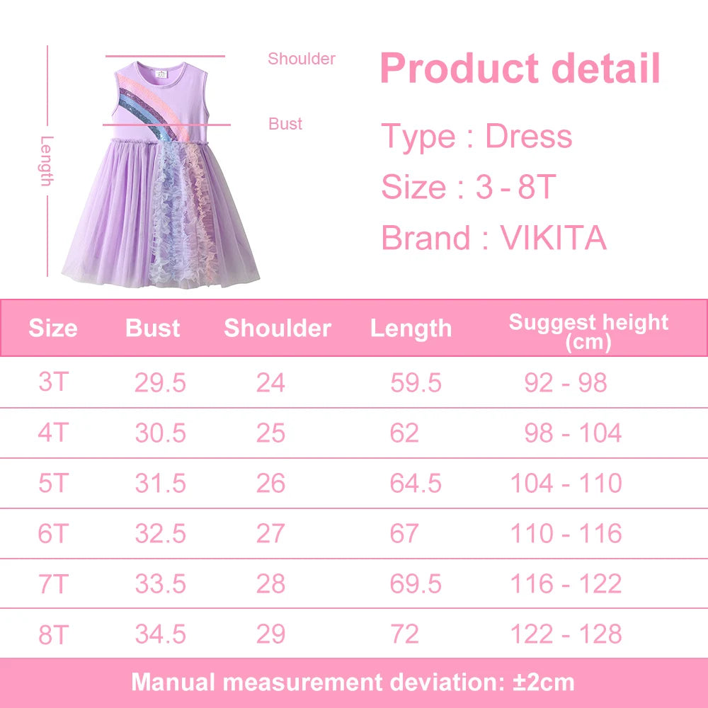 VIKITA 2023 New Girls Dress Summer Girls Sling Cute Dress Children Elegant Birthday Party Prom Vestidos Toddlers Cute Lace Tulle
