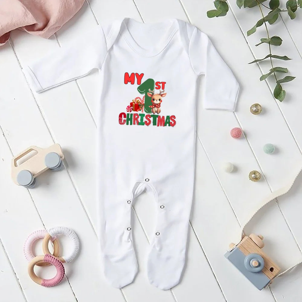 Baby Babygrow My 1st Christmas Printed Sleepsuit Xmas Outfit Toddler Long Sleeve Romper Infant Clothes Newborn Bodysuit
