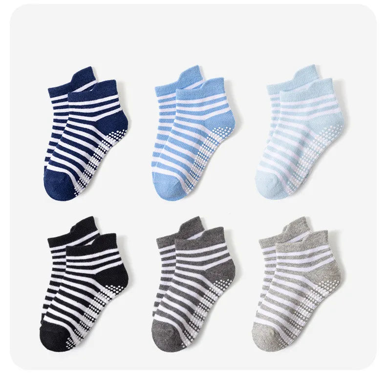 6 Pairs 0-5 Years Old Non-Slip Kids Socks with Grip Little Girls Boys Ankle Socks Infants Toddlers Children Floor Socks