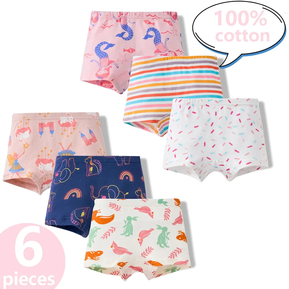 3/6 Pcs Children's Girls Panties Sets 100% Cotton Pretty Cartoon Unicorn Print Underwear For Girl Infant Undies Boxer Breathable