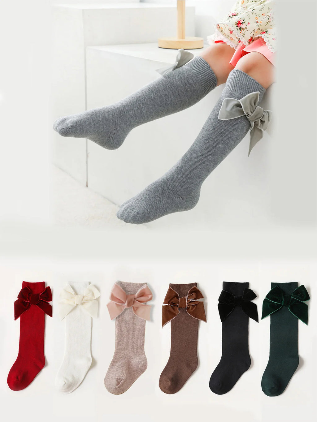 6 Pairs Baby Girls Socks with Lint Bowknot Decoration, Soft Anti-Slip Toddler Princess Stockings for 6-72 Months Infant Daily Life