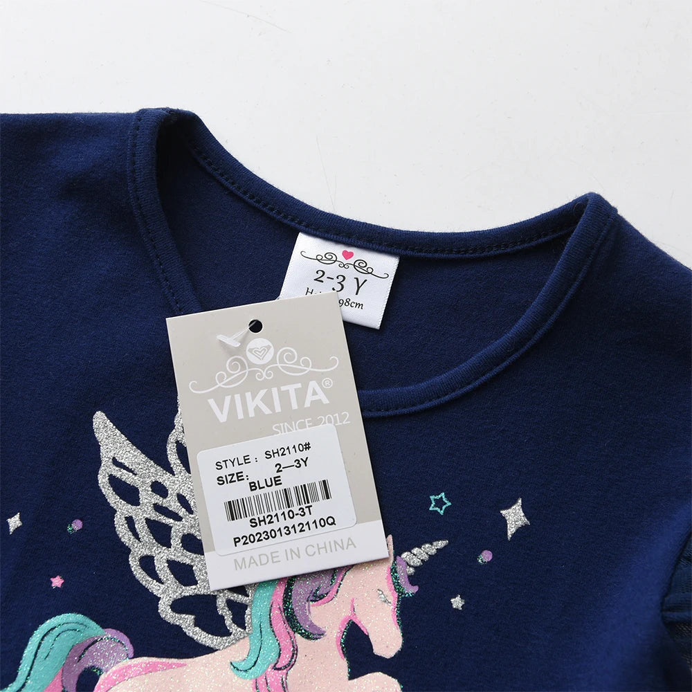 VIKITA Kids Girls Sleeveless Dress Unicorn Princess Casual Tulle Dress for Birthday Party Summer Prom Girls Clothes  3-8 Years