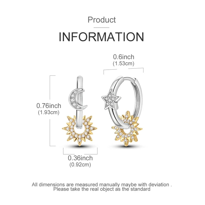 925 Sterling Silver Plated Gold Drop Earrings Star Sun Moon Earrings Removable Circle Heart Earrings For Women Hoop Earrings
