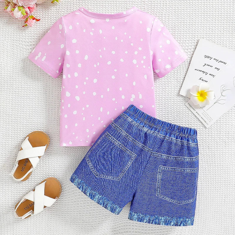 Baby Girls Clothing Set Summer New Kids Leopard Print Short Sleeve T-Shirt Shorts 2Pc Suit for 4-7Year Children Fashion Outfits