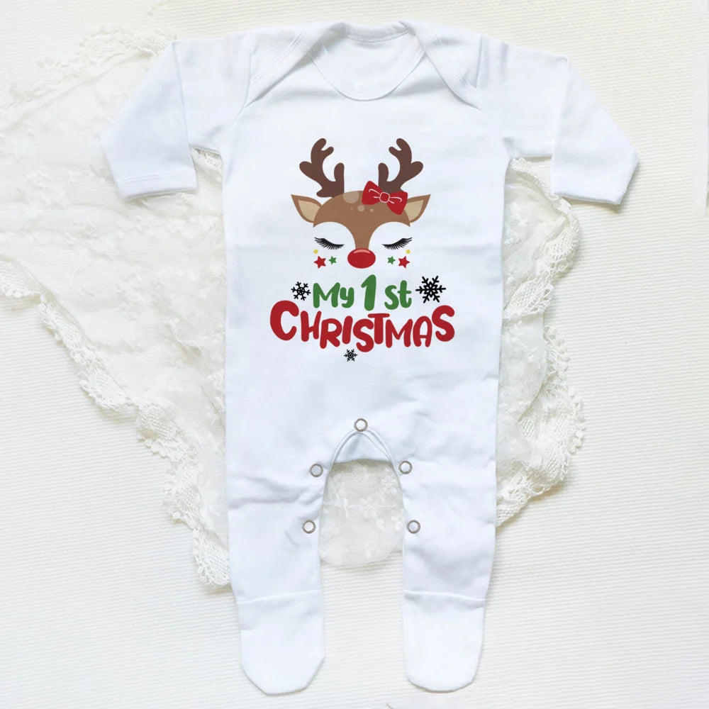 First Christmas Print Baby Sleepsuit Xmas Babygrow Sleepsuit Infant Christmas Gift Boys Girls Clothes Baby Coming Home Outfits