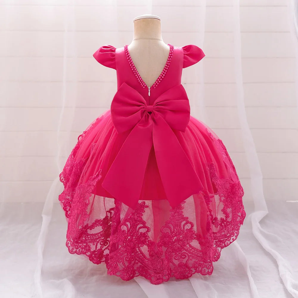 Baby Girls Birthday Princess Dress Toddler Clothes Infant Bowknot Lace Flower Girl Party Dresses Kids Trailing Wedding Prom Gown