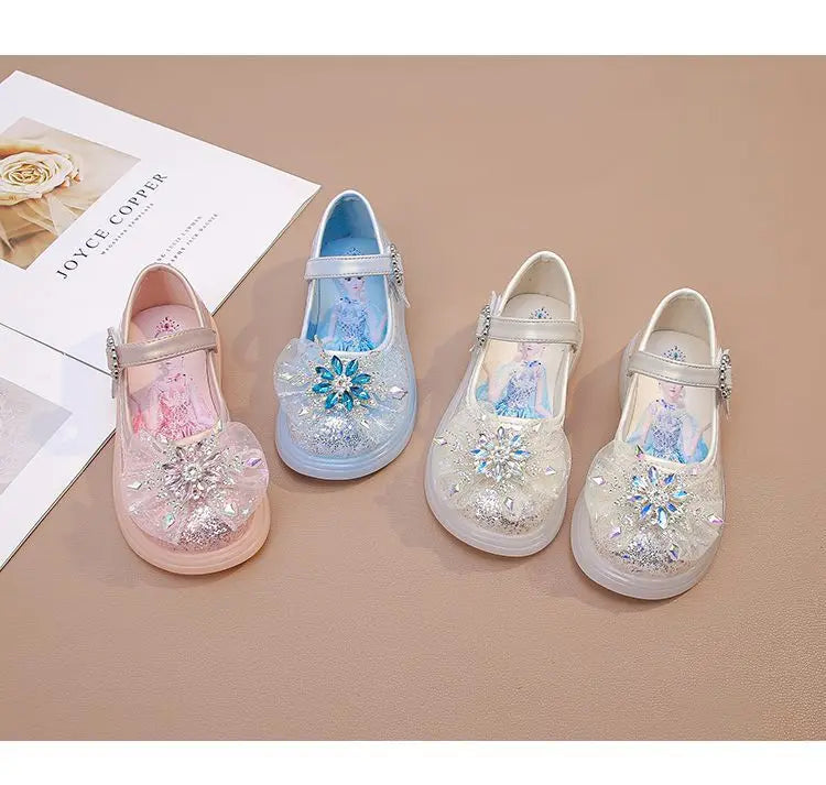 Disney Children's High Heel Princess Elsa Party LED Light Shoes Summer Girls Sandals Baby Girls' Crystal Blue Pink Shoes 23-34