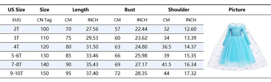Girls Dresses Kids Princess Costume Halloween Birthday Party Long Cloak Cosplay Elsa Dress Long Sleeve 4 5 6 7 8 9 10 Years