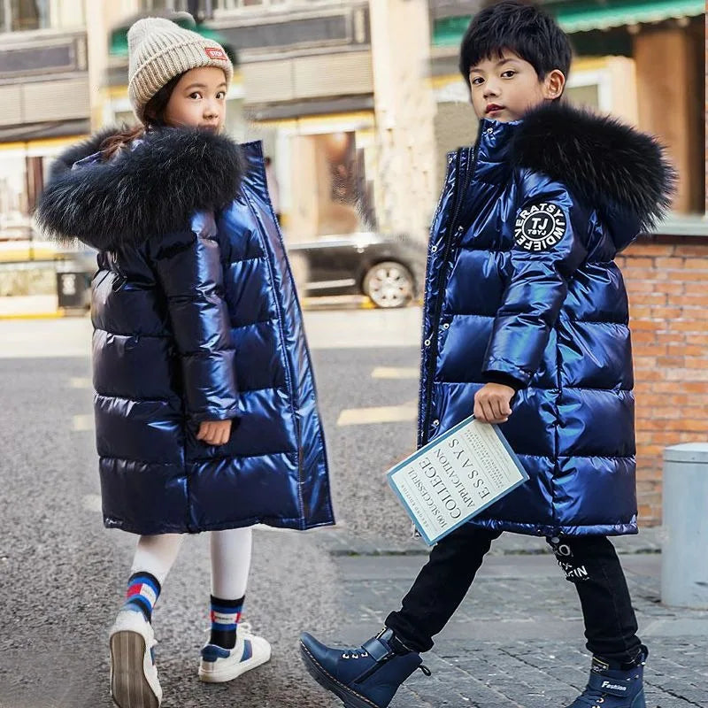 2025 New Boys Girls Cotton-Padded Coat Winter Outerwear Stylish Mid-Length Toddler Big Kids Winter Jacket