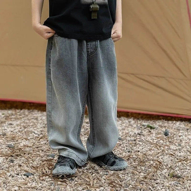 Boys Thin Tencel Denim Cooling Curved Pants 2025 New Style Ultra-Thin Kids Mosquito Repellent Long Pants Medium & Small Size