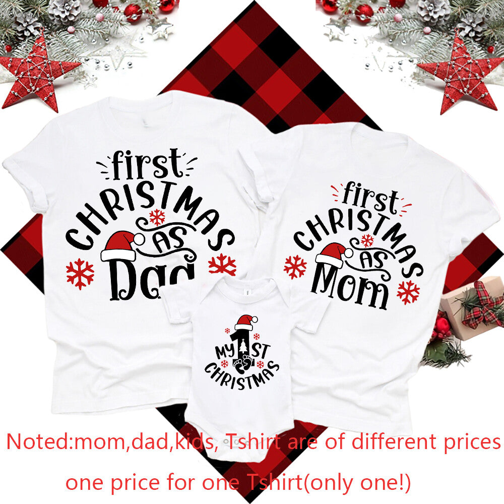 Family Xmas Matching Outfits 1St Christmas Print Dad Mom Shirt Baby Romper Family Clothes Christmas Party Family Gift Shirt