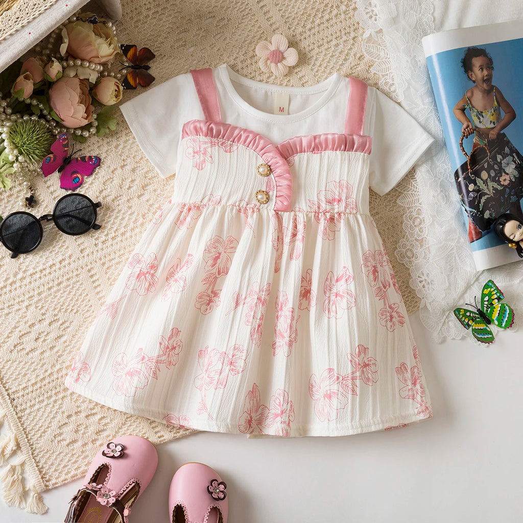 6-24 Months Summer New Soft And Comfortable Baby Girl Dress, Sweet Flower Children'S Short Sleeved Clothes