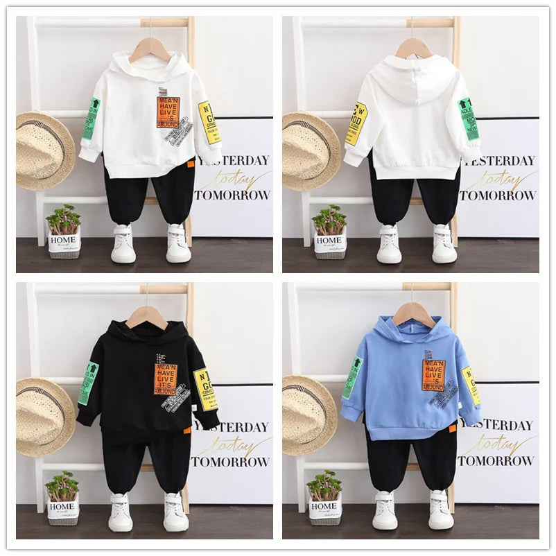 New Spring Autumn Baby Girl Clothes Children Boys Cotton Letter Hoodies Pants 2Piece Set Toddler Fashion Costume Kids Tracksuits