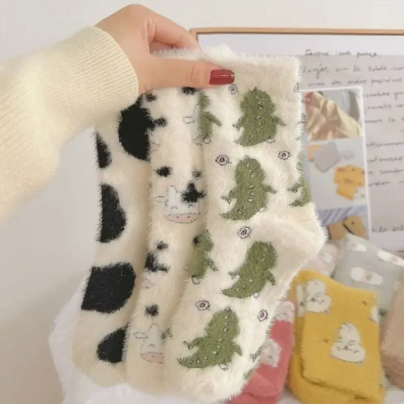 Winter Warm Padded Socks Thickened Mink Plush SocksCute Cartoon Soft Comfortable SkinFriendly Girls Socks Autumn Home Sleepwear